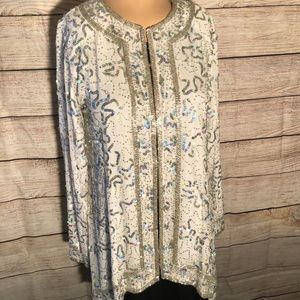 White Silver Hologram Lined Beaded Jacket